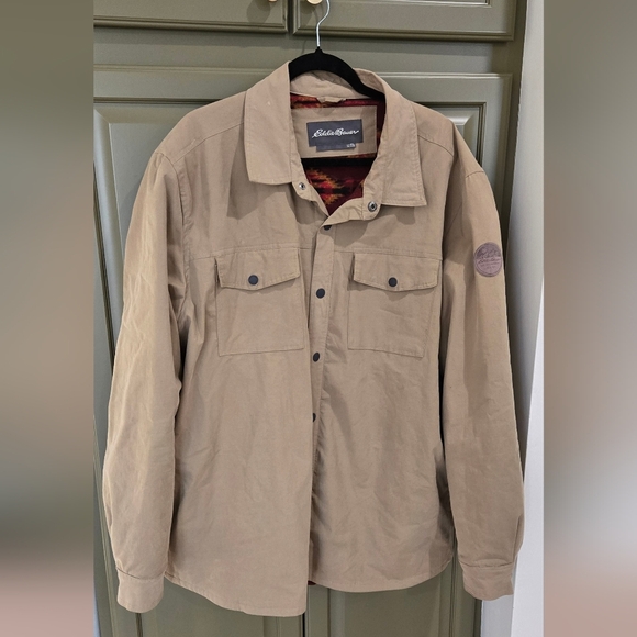 Eddie Bauer fleece lined Voyager shirt jacket khaki - Picture 1 of 8